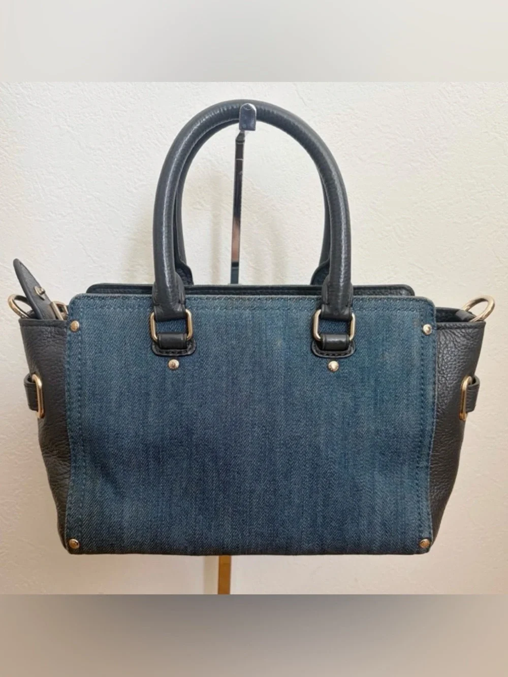 COACH Mini Swagger Denim and Black Pebble Leather Satchel w/Gold Tone Hardware - Picture 2 of 13